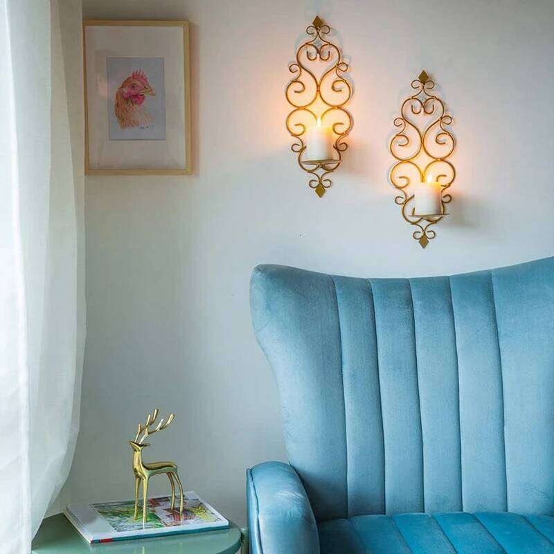 Iron Mounted Candle Holder Metal Wall Hanging for Wedding Hotel Living Room Gold Retro Sconce Candlestick Home Decor Y260131
