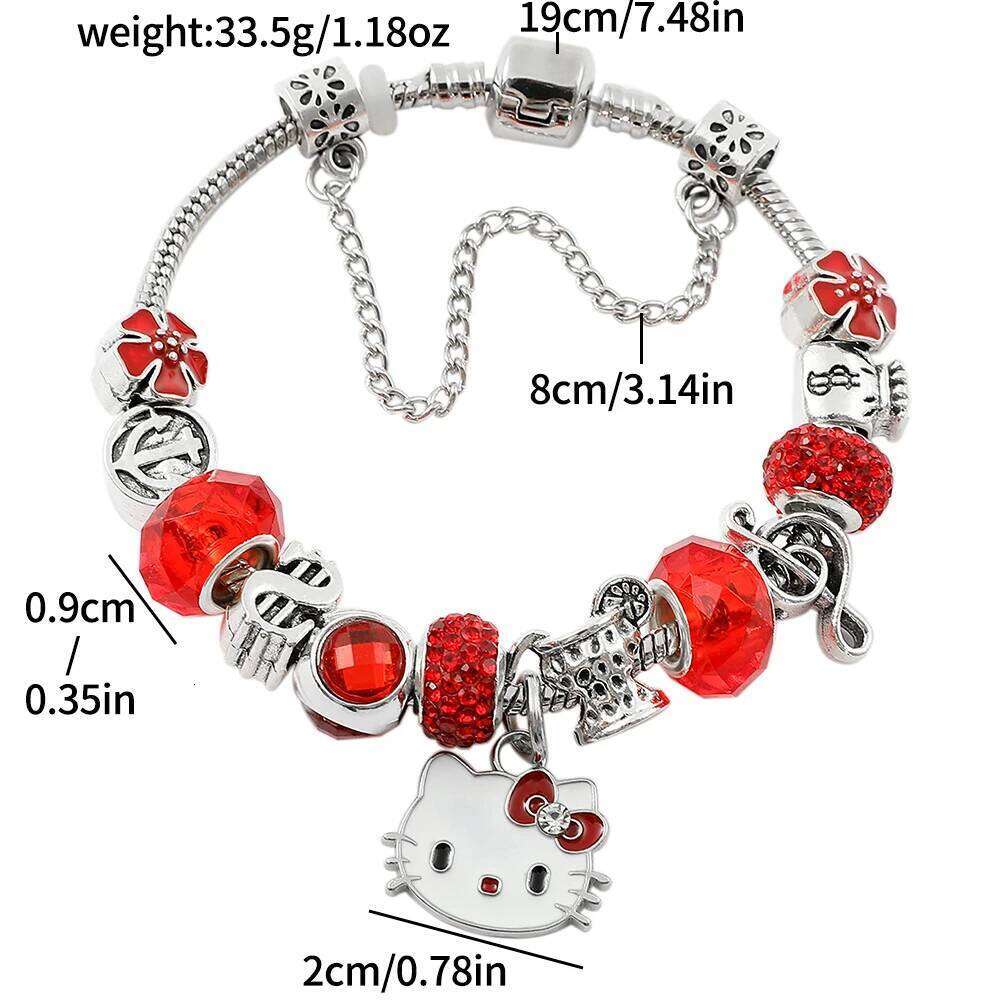 Romantic Silver Color Charm Bracelet with Hello Kitty Brand, DIY Jewelry Making, Party, Trendy, 1 Pc H260202