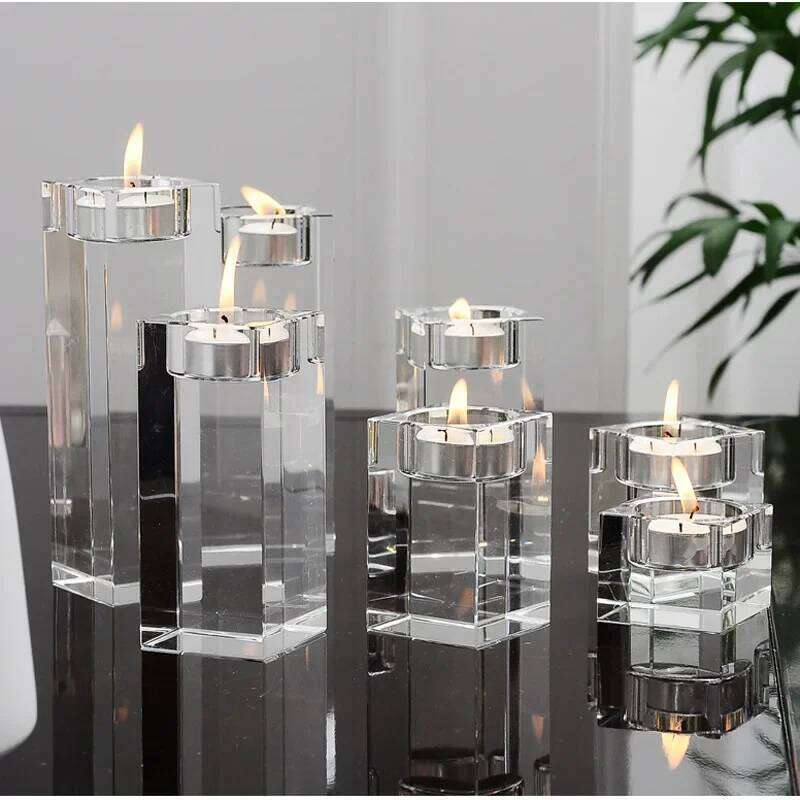 Jinghanlu clear Crystal Candle Holders Small Tealight Candlestick Valentine's Day Candlelight Dinner Table Home decor 9size Y260131