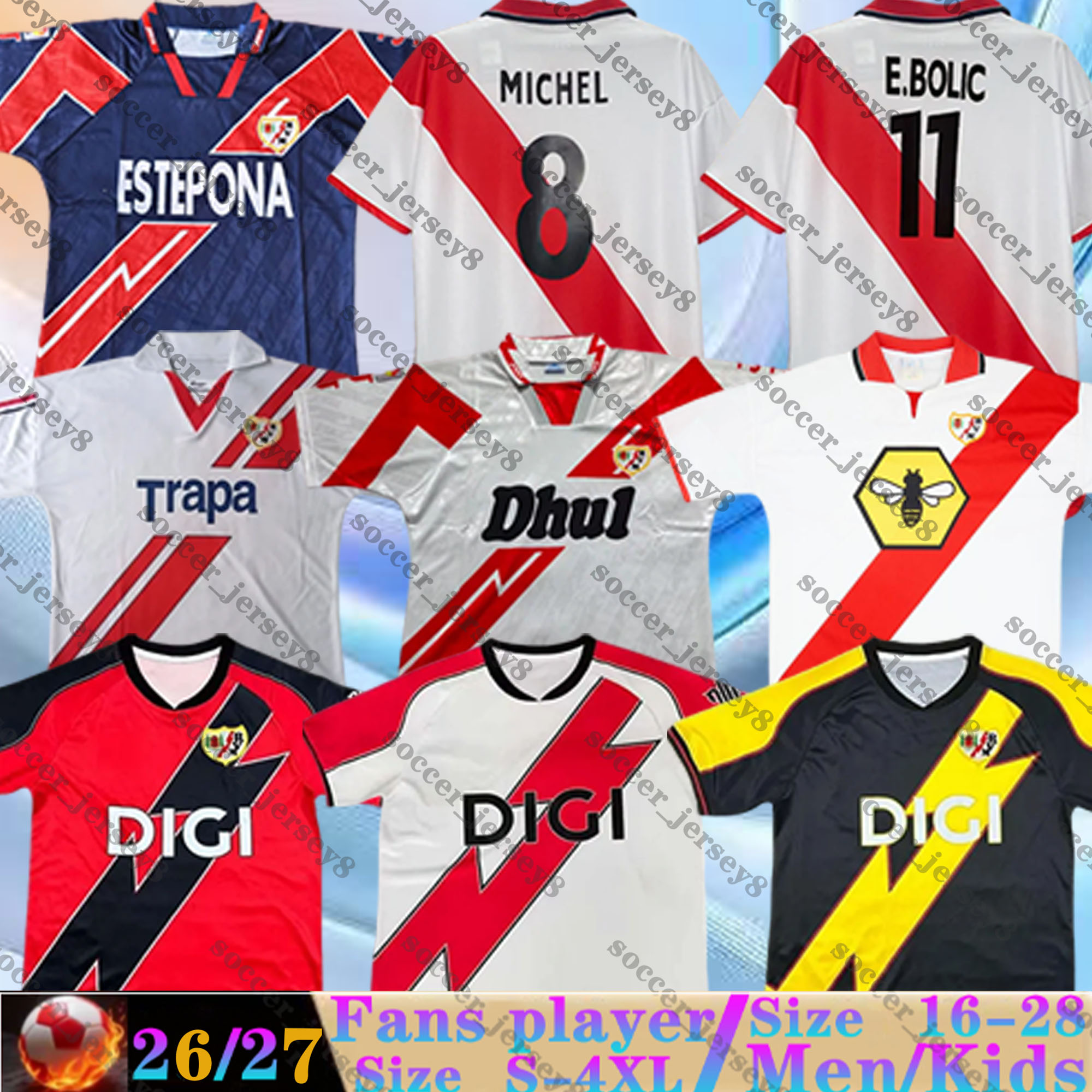 25 26 Rayo Vallecano soccer jerseys 1994 95 97 98 01 02 Retro home ISI JAMES VALENTIN FALCAO TREJO CISS MONTIEL SANCHEZ MARTIN TREJO 2025 2026 men kids kit football shirt