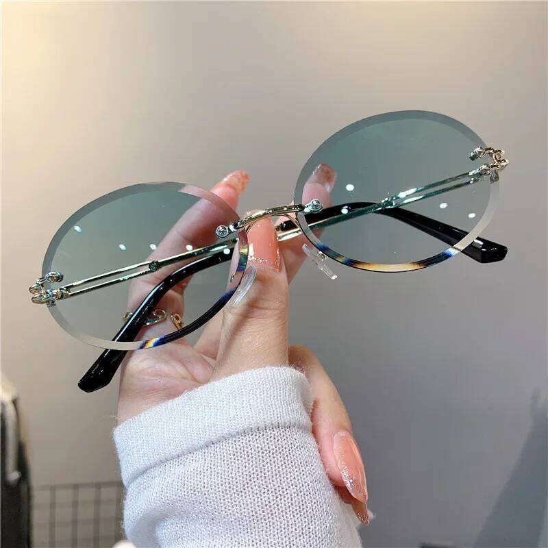 2024 Rimless Luxury Trendy Sunglasses Summer Cut-Edge Sunglass Oval Brand Designer Shades Women Sun Glasses Uv400 H260202