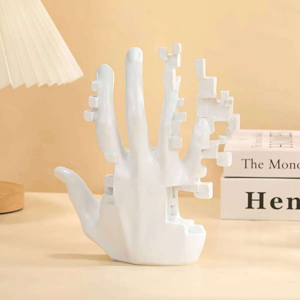 Pixel Mosaic Palm Resin Decoration Handicraft Science Fiction Art White Simulation Living Room Desktop Ornament Y260202