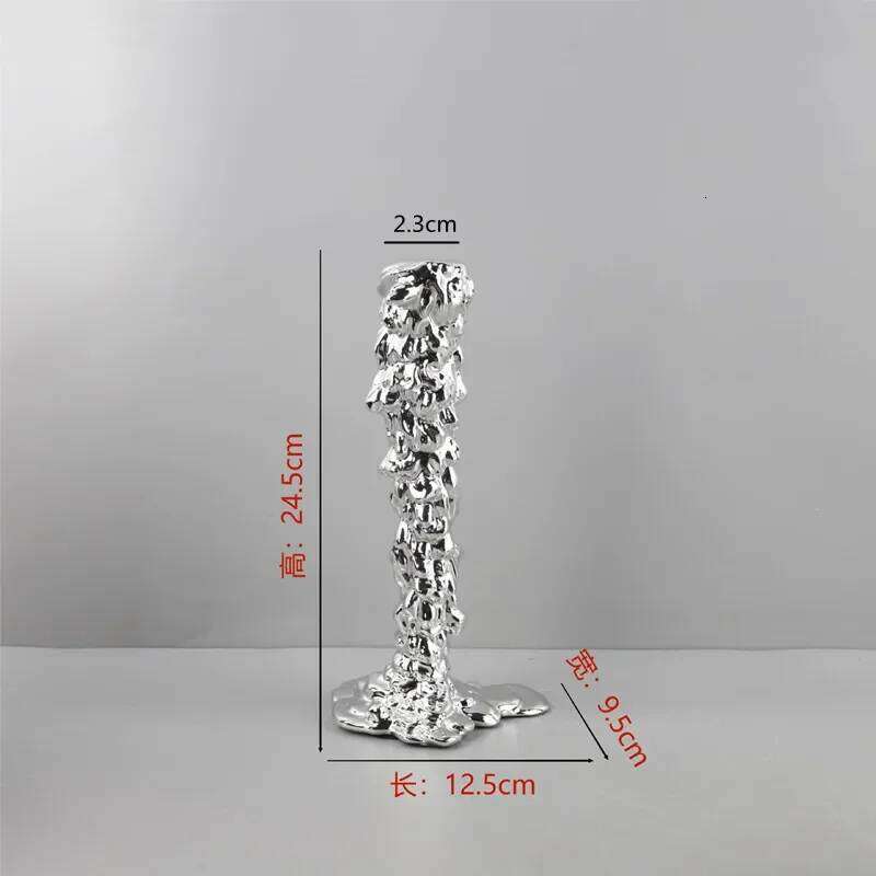 Modern Minimalist Electroplated Silver Resin Candle Holder, Centerpiece of Living Room Dining Table, Home Decoration Ornament Y260131