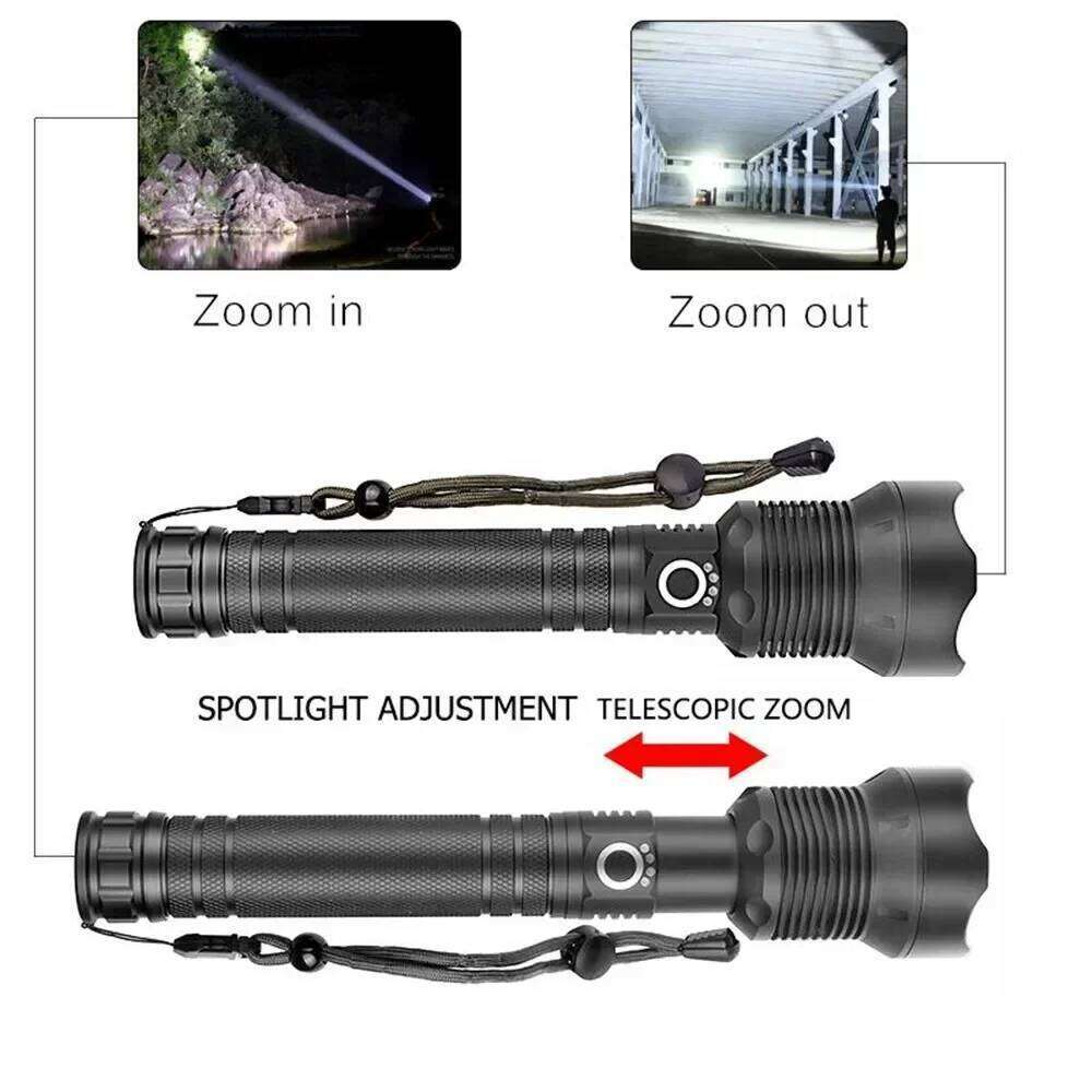 Rechargeable LED Flashlights 90000 Lumens Super Bright Zoomable Waterproof Flashlight with 3 Modes Powerful for Camping Hiking H2601311