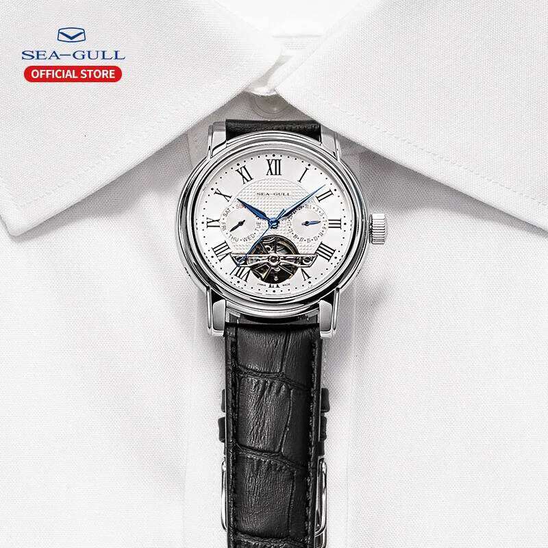 Seagull Men's Watch Automatic Mechanical Wristwatch Multi-Function Hollow Flywheel Business Weekly Calendar Watches 26Y0129