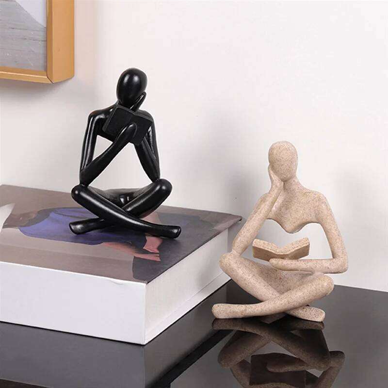 AUAU-Thinkers Sculptures, Thinkers Resin Statue Reading Ornament,Thinkers Sculpture Decoration, Modern Book Decor Y260202
