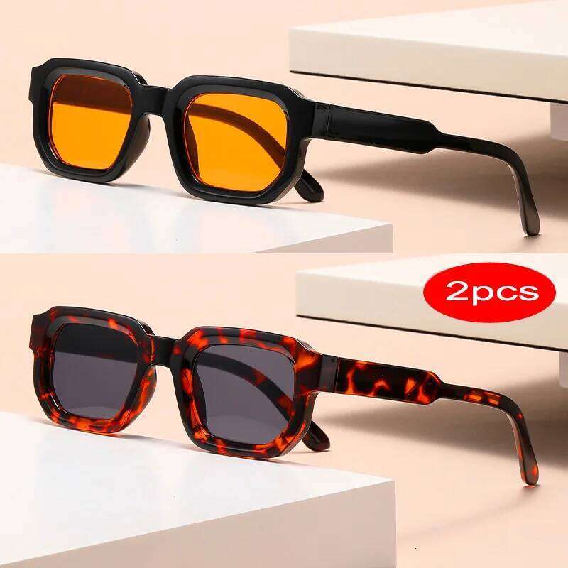 2 Pcs Orange Square Sunglasses Women Men Shades UV400 Driver Goggles Sun Glasses H260202