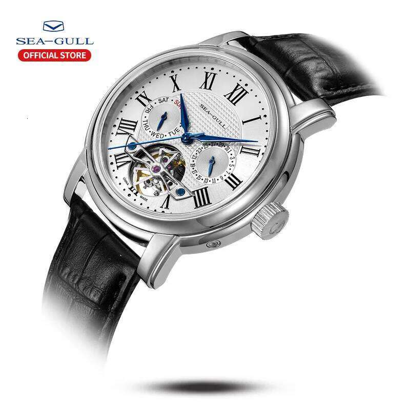 Seagull Men's Watch Automatic Mechanical Wristwatch Multi-Function Hollow Flywheel Business Weekly Calendar Watches 26Y0129