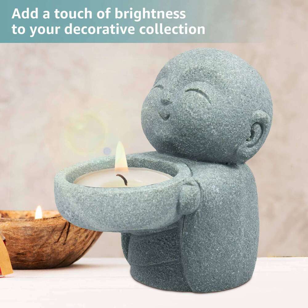 Tealight Vintage Sandstone Candle Holder Statues Simplistic Tea Light Buddha Figurine Candlestick Cute Zen Y260131