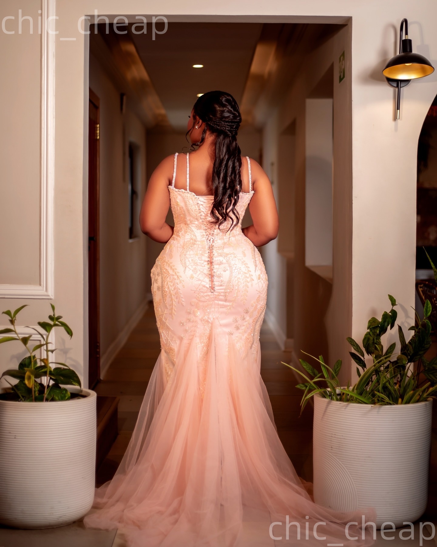 Aso Ebi Peach Mermaid Prom Dresses 2026 Beaded Crystals Flowers Sparkly Evening Formal Party Second Birthday Engagement Gowns Dress For Special Occasi