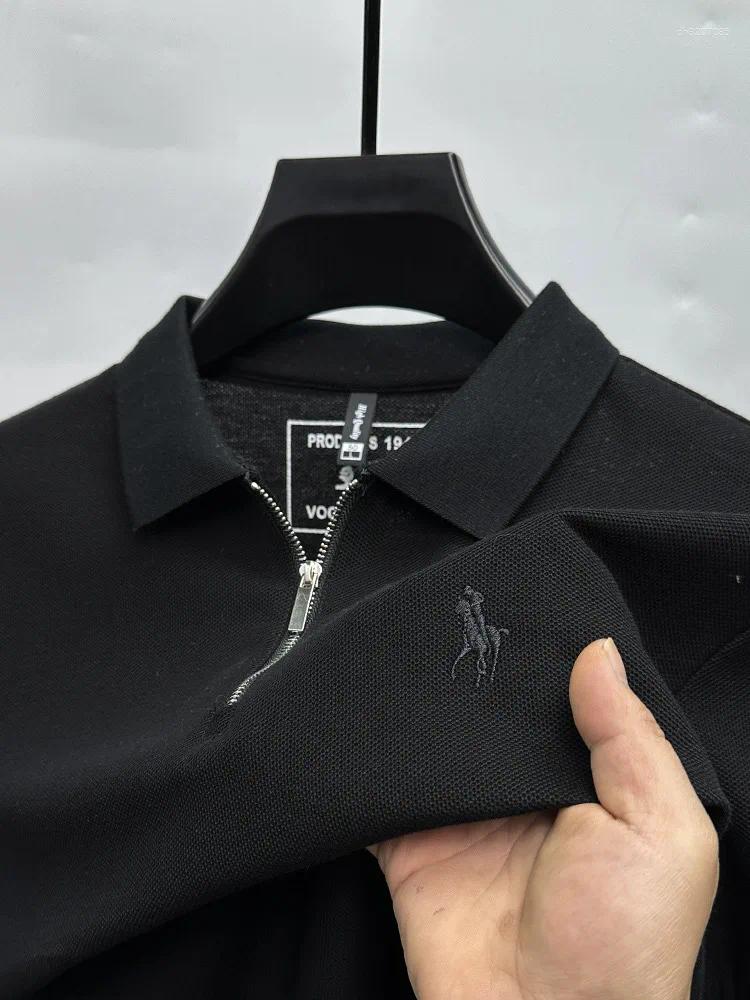 Men's Polos Light Luxury High-end Embroidered Half Zip Polo Shirt Short Sleeved Summer Cotton Breathable Business Casual T-shirt