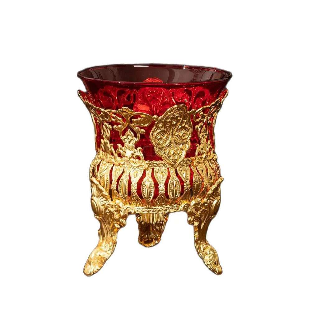 Cross-border hot selling metal red glass bowl cup European style ornament candle holder Y260131