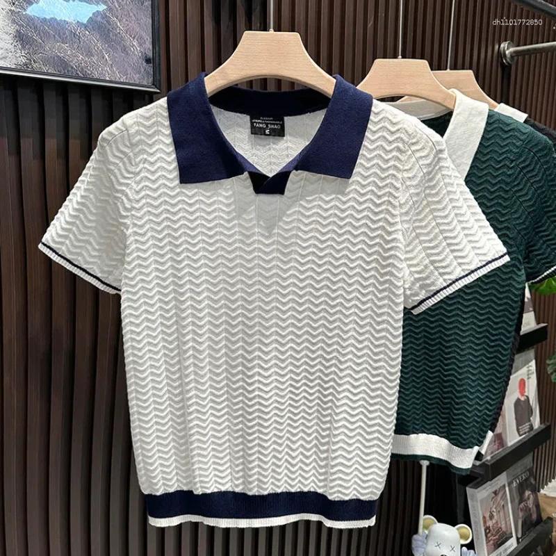 Men's T Shirts Lapel Ice Silk Polo Shirt Contrasting Color Sweater Slim High-end Short Sleeves