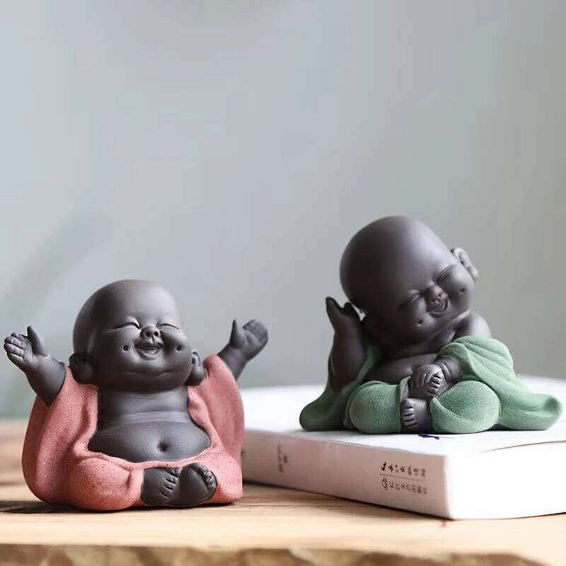 Buddha Statues Small Monk Geomantic Decoration Purple Figurines Home Decor Sculptures Tea Pet Crafts Color Sand Ceramic Y260202