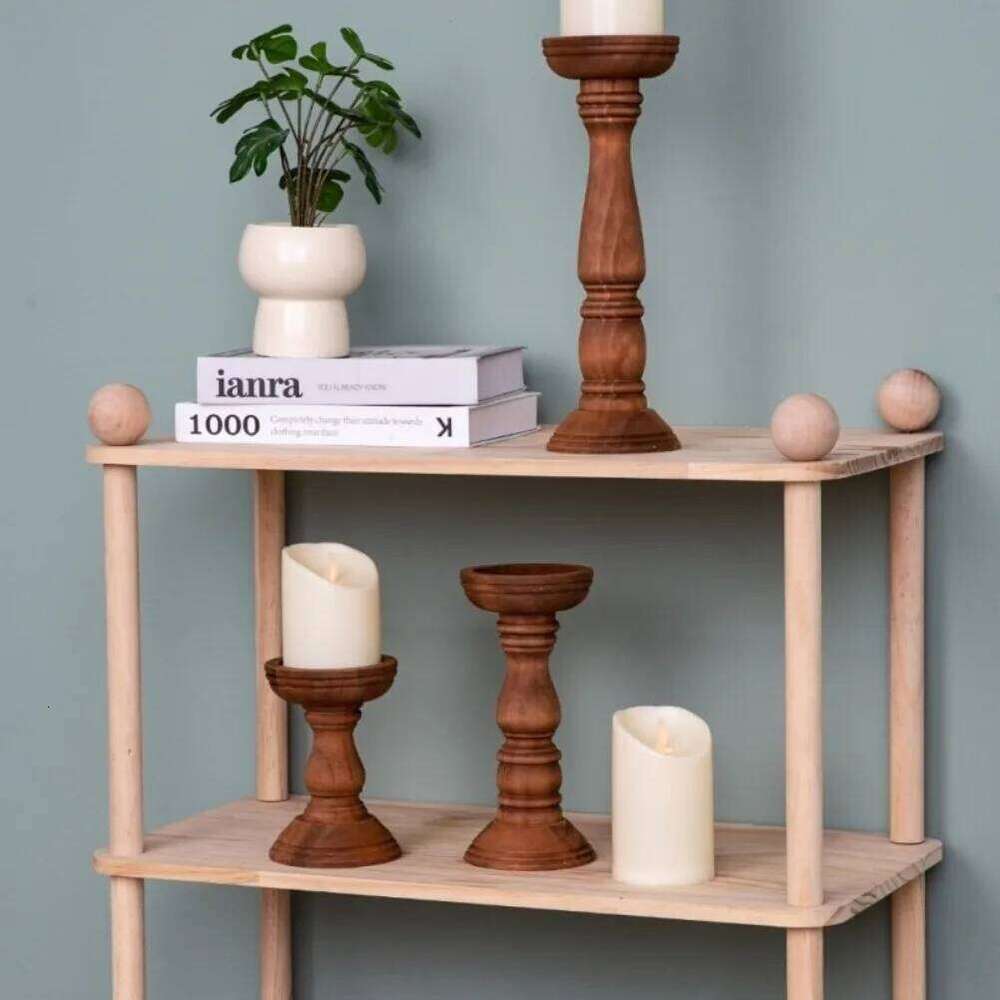 Vintage Wooden Holders 3pcs Valentine's Day Wedding Cylindrical Candle Holder Desktop Christmas Decoration Y260131