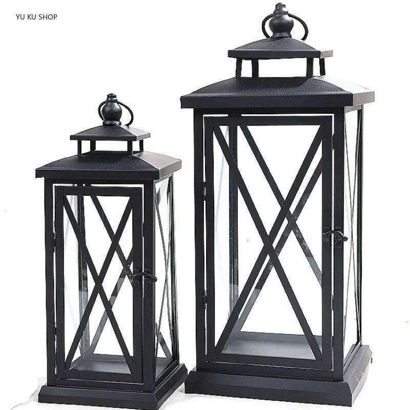 Windproof Lantern Glass Candle Holders Metal Large Black Wedding Modern Design Moroccan Candlestick Decoracion Hogar Home Decor Y260131