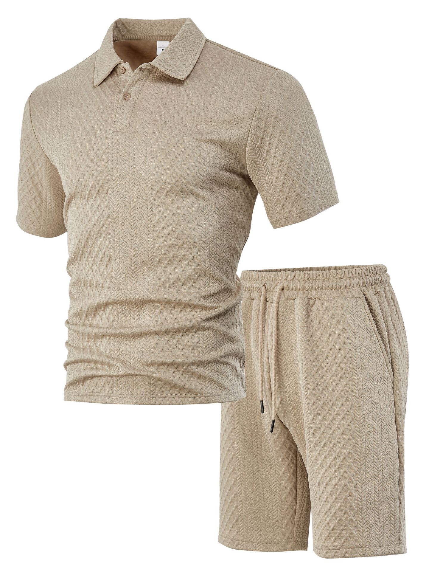 2026 New Men's summer jacquard men's casual sports thin lapel shirt short sleeve set