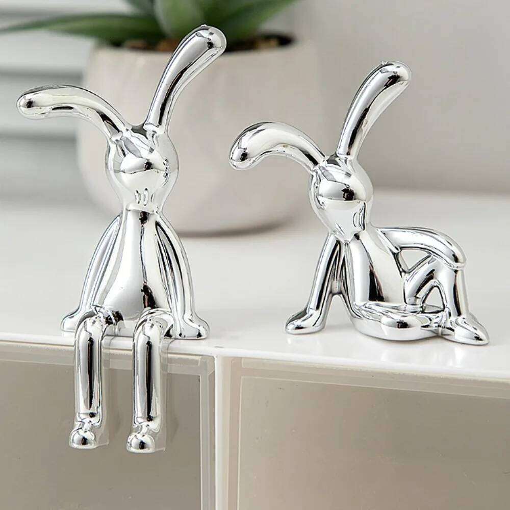 1PC Long Eared Decorative Ornaments Cartoon Center Console Decor 3D Pastable Plating Rabbit Home Furnishings Accessories Y260202