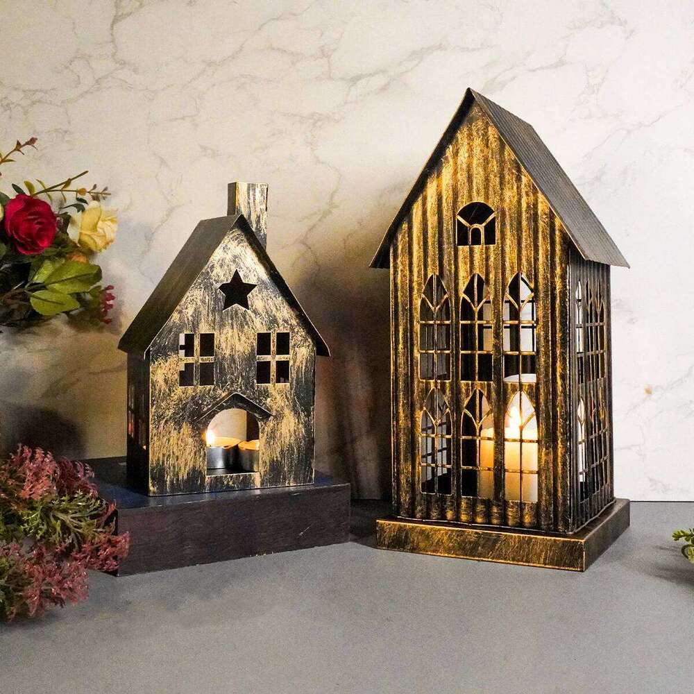 1PC House Desktop Home Holder Metal Crafts Christmas Decoration, Bedroom Patio Candle Hol Y260131