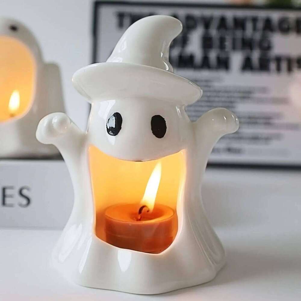 2025 Halloween Scented Candleholder Handmade Ceramic Ghost Figurine Candlestick Creative Candle Aromatherapy Ornament Y260131