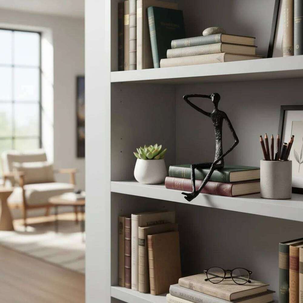 Modern Abstract Thin Metal Figure Sculpture Set, Sitting Thinker Figurine, Vintage Iron Art Statue for Home Office Desktop Decor Y260202