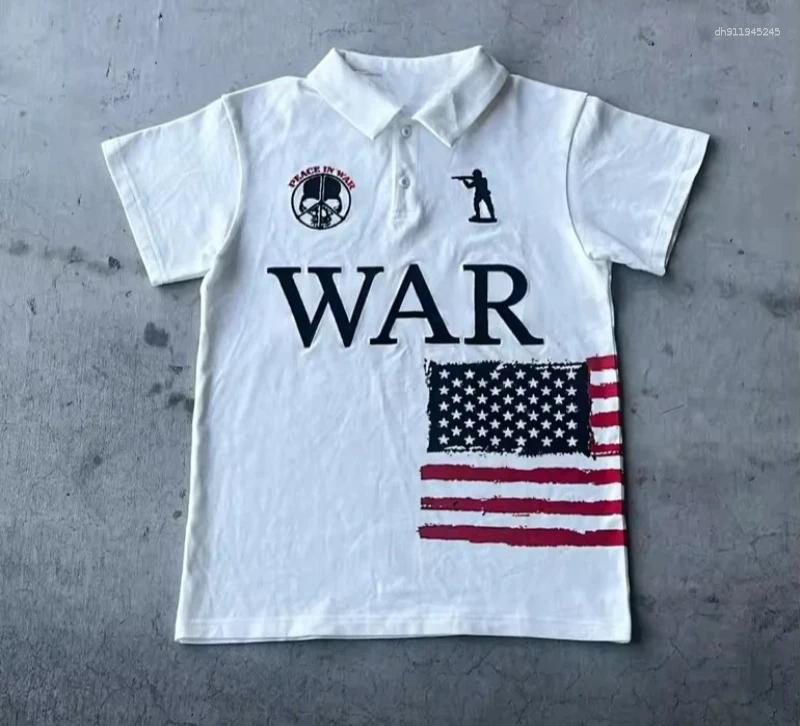 Men's Polos Men Casual Embroidery Cotton Top Baseball Clothing Haunted Mound Polo Shirt America Retro Street Hip Hop Short Sleeve Y2k