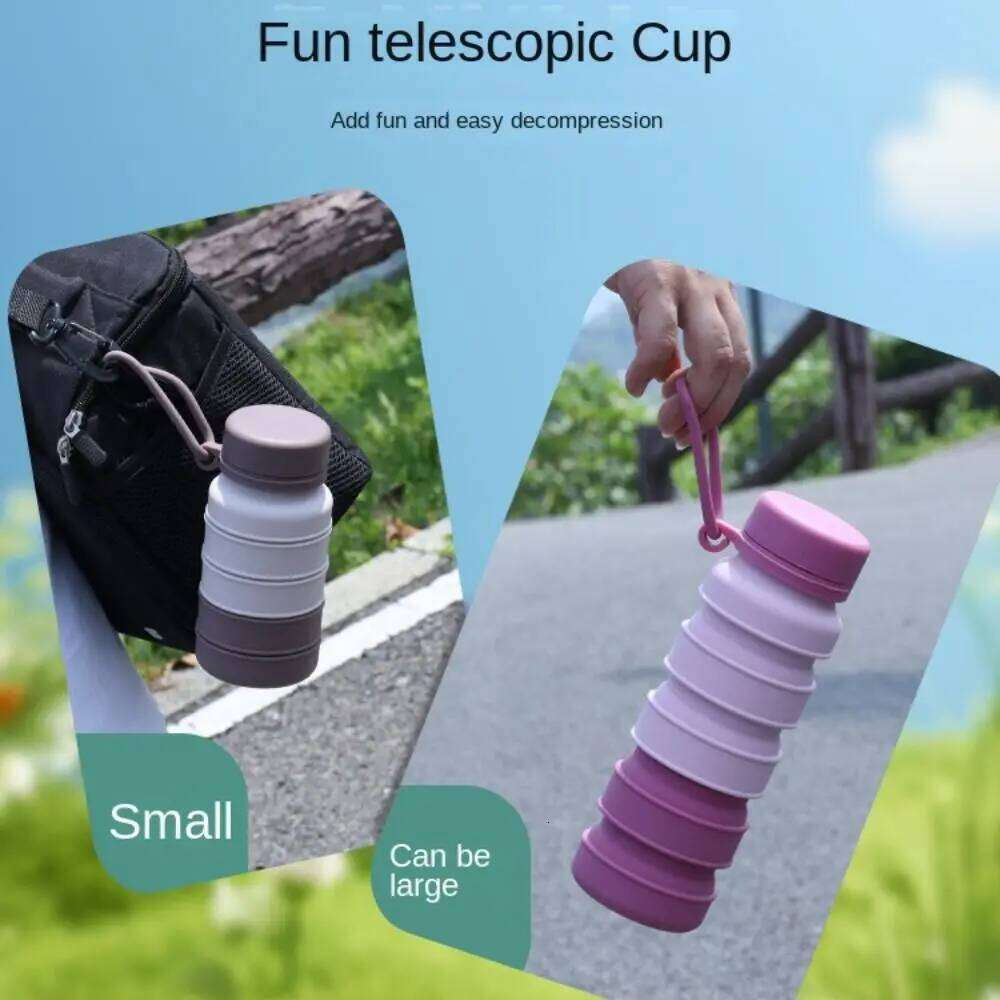 Leak Proof Foldable Water Bottle Portable Stainless Retractable Coffee Cup Reuseable Carabine Silicone Sport Bottles Z260202