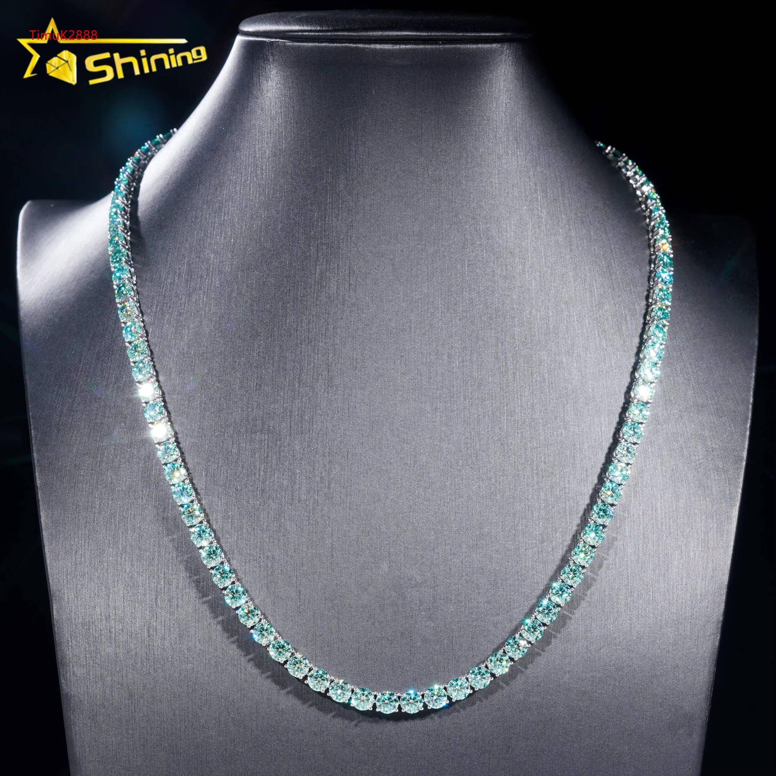 Pass Diamond Tester 925 Silver Gold Plated 3mm 4mm 5mm Iced Out VVS Blue-green Color Moissanie Tennis Chain Necklace
