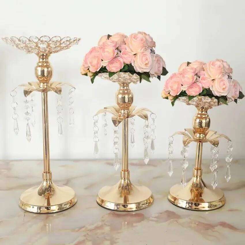 20-30CM Gold Crystal Candle Wedding Decoration Table Centerpieces Candelabra Birthday Party Flower Vase Holder Home Decor Y260131