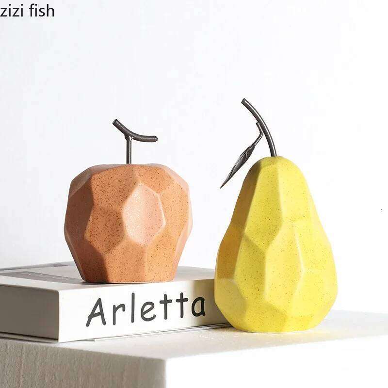 Geometric Surface Apple Pear Statue Ceramic Crafts Desk Fruit Creative Home Decoration Ornament Y260202