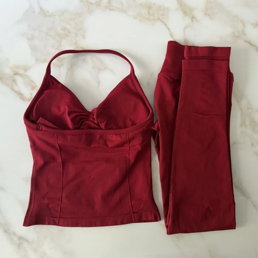 Dfynes Gym Set Women 2 Piece Strappy Yoga Bra High Waist Workout Scrunch Shorts Sports Suit Fitness Clothes Seamless Yoga Set Backless Tops Outft