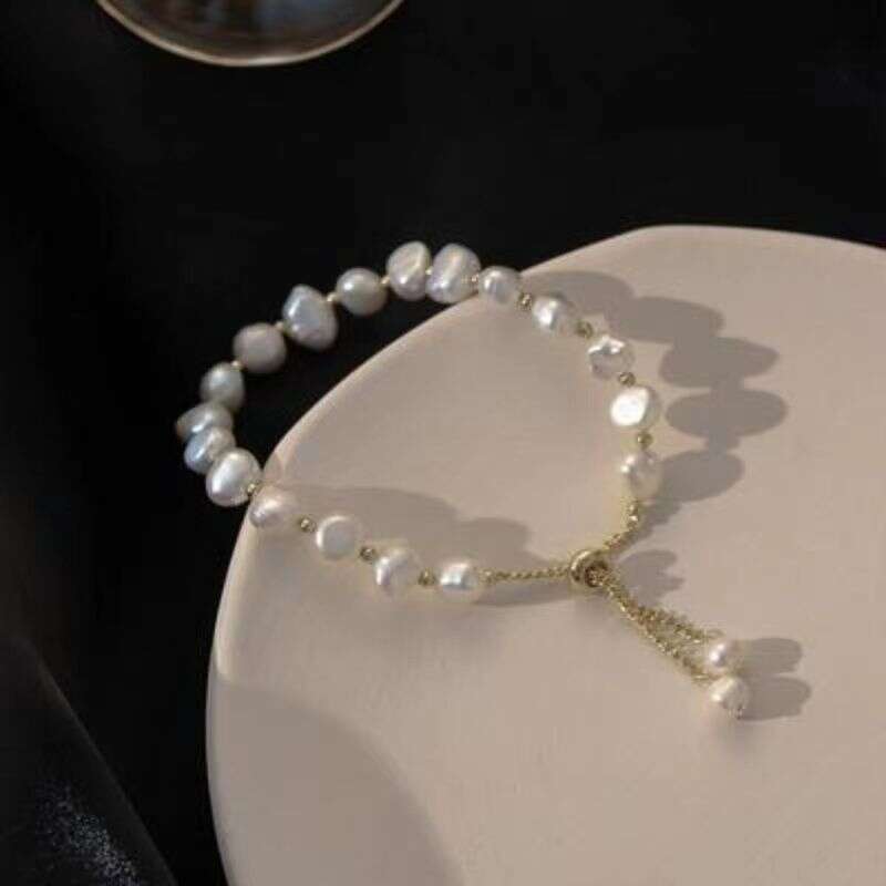 French Baroque natural pearl bracelet, light luxury, niche, high-end, personalized pull-out design jewelry
