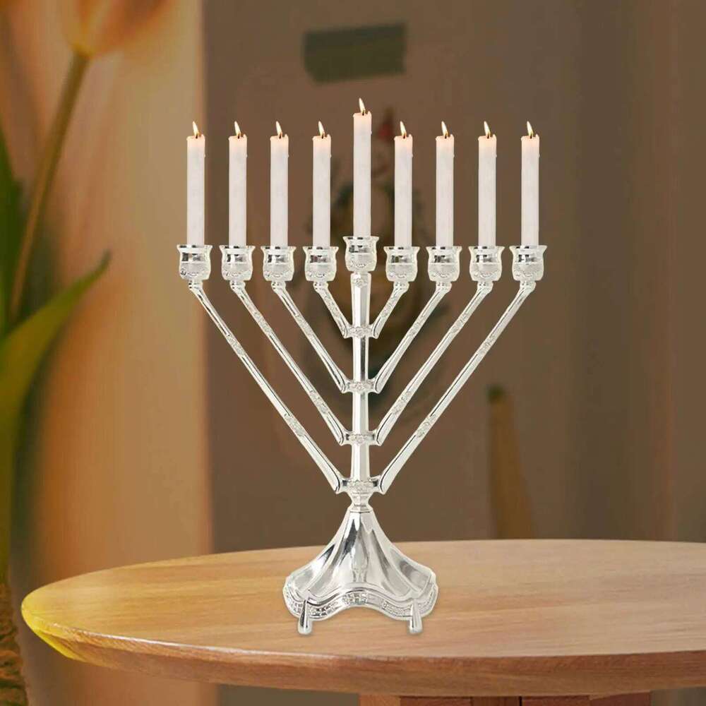 Zinc Alloy 9 Branch Menorah Candelabra for Holiday Decor Sturdy 10.4x9.4inch Y260131
