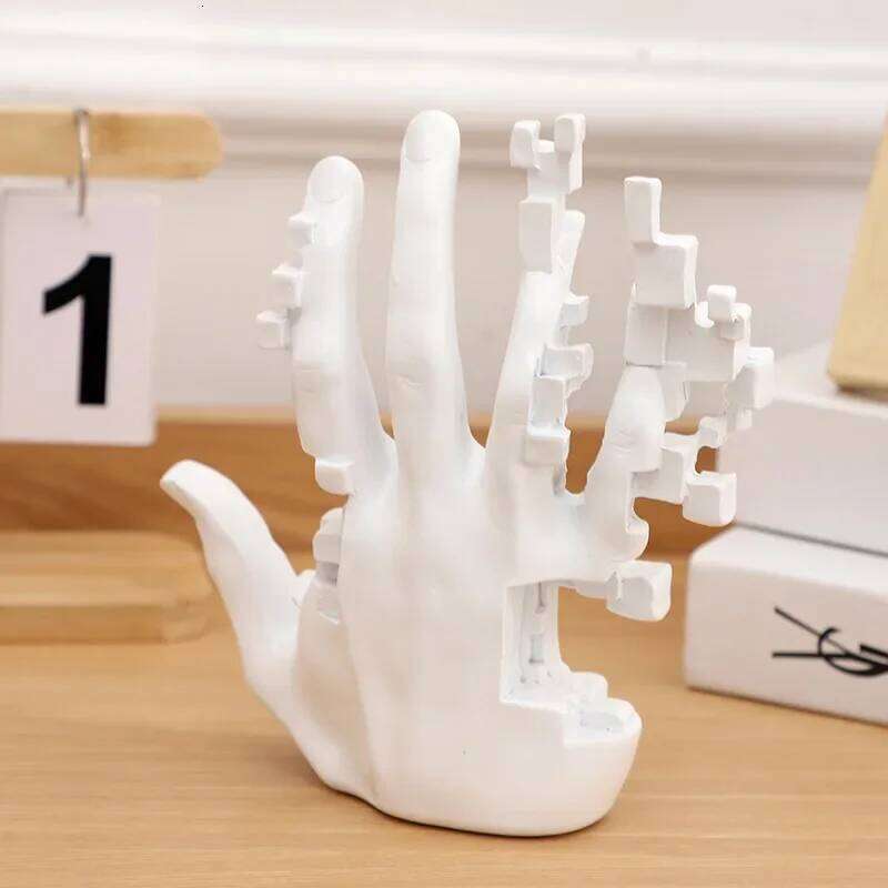 Aesthetic Mosaic Hand Figures Nordic Resin Palm Statue Modern Figurine Sculpture Luxury Livingroom Decoration Room Accessories Y260202