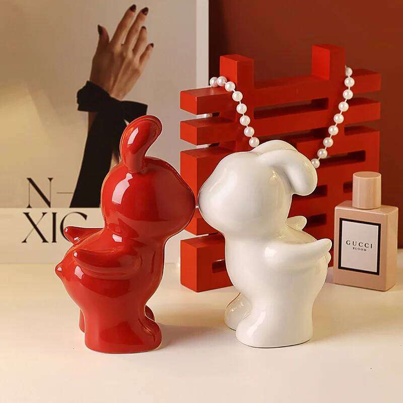 2 Pcs Creative Couple Rabbit Ornaments Cute Ceramic Artcles Home Decor Gifts Decoration Crafts Wedding Gift Giving Y260202