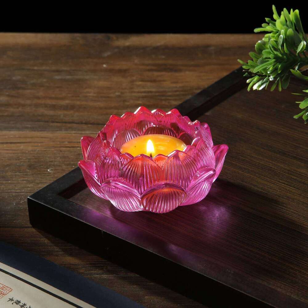 Vintage Holders Glass Lotus with Metal Base Butter Holder Long Lamp Candlestick Put Candle Cup Home Deco Y260131