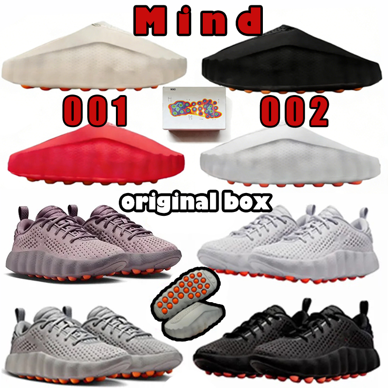 Mind 001 002 slides Sports Men's Pregame Mules Pre-match Daily Outfit Triple Black Tech Comfortable Bone Solar Red Black Chrome Light Smoke Grey AAA