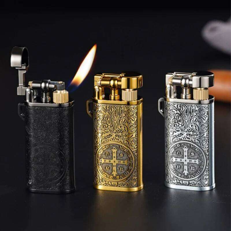 New Retro Metal Relief Inflatable with Grinding Wheel Portable Butane Gas Open Flame Outdoor Lighter Men's Gift W260202