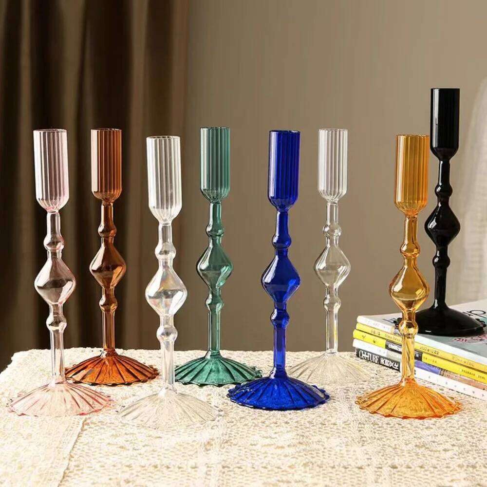 Creative Glass Candle Holder Romantic Candlelight Dinner Candlestick Living Room Dining Table Decoration Wedding Party Decor Y260131