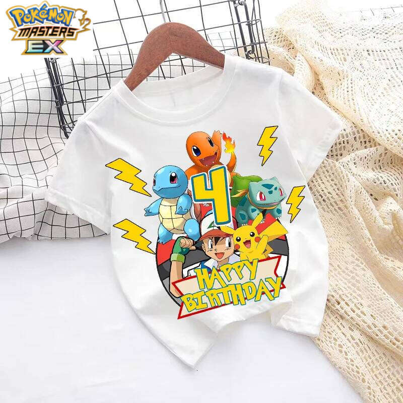 Pokemon Kids Birthday Number T-shirts Anime Pikachu Boys Girls Tee Shirt Short Sleeves Printed Children Tops Summer Baby Clothes L260131