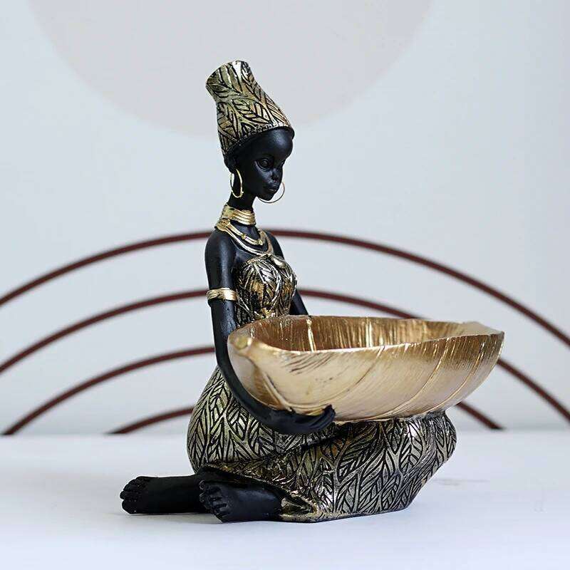 SAAKAR Resin Exotic Black Woman Storage Figurines Africa Figure Home Desktop Decor Keys Candy Container Interior Craft Objects Y260202