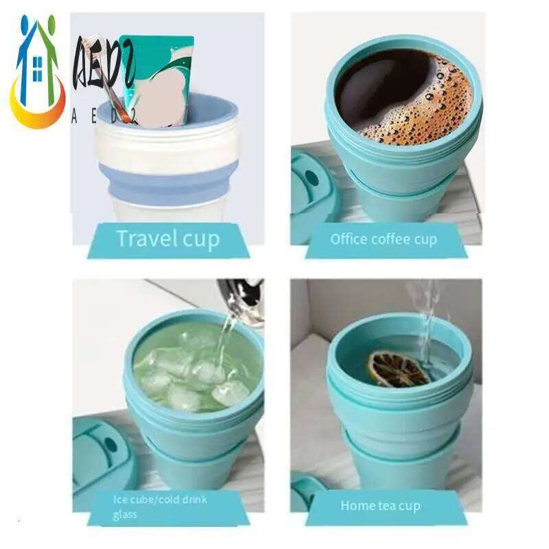 AED2-Silicone Coffee Cup,Portable & Reusable For Outdoor, Hiking, Daily Home Use, Eco-Friendly Folding Water Cup Z260202