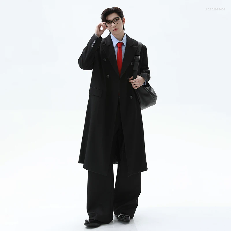 Men's Trench Coats FEWQ British Style Trenchcoats Lapel Solid Color Overknee Double Breasted Loose Male Overcoats Autumn 2026 24K6048