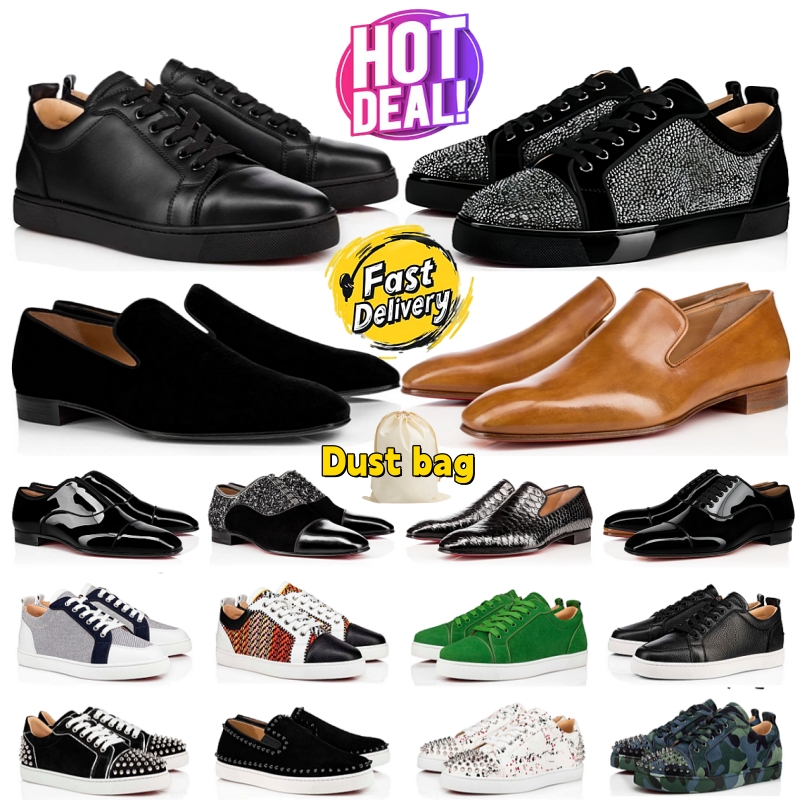 Designer shoes Red bottom shoes for mens womens Dress Shoes Glitter Grey Rivets Leather Suede Spikes Luxury classic Wedding Office Career Trainers big Size 36-48