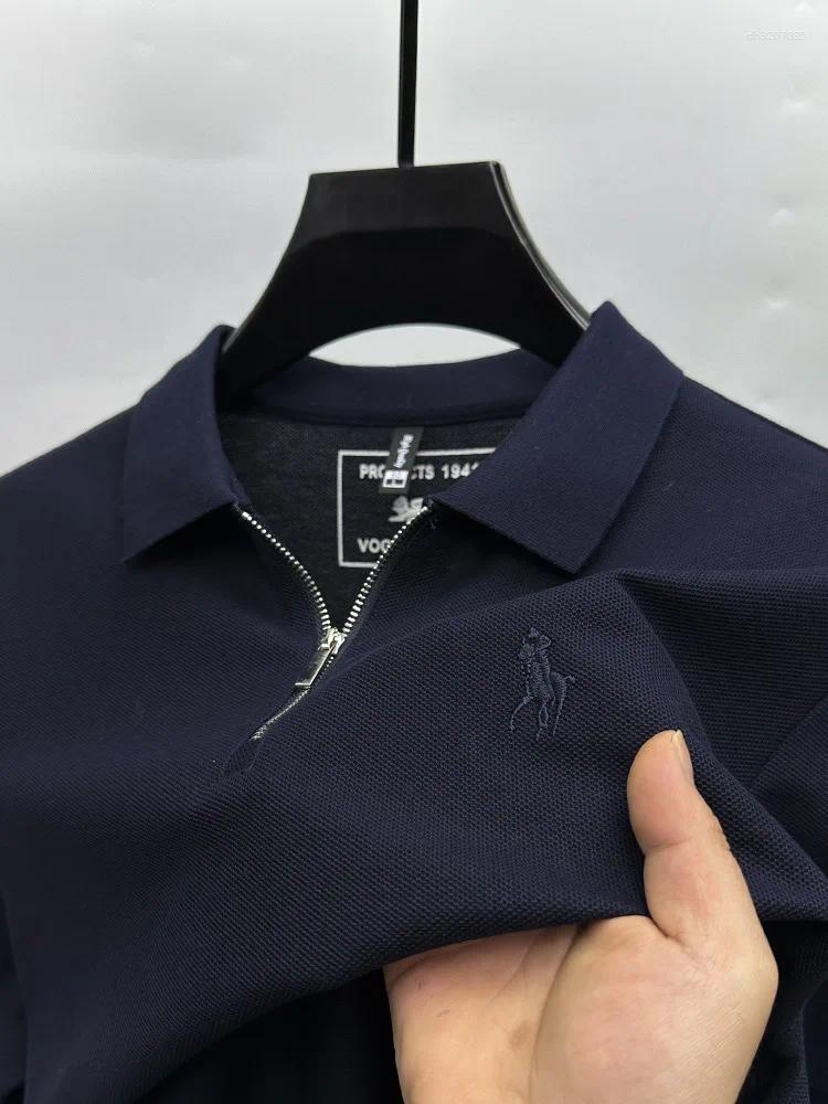 Men's Polos Light Luxury High-end Embroidered Half Zip Polo Shirt Short Sleeved Summer Cotton Breathable Business Casual T-shirt