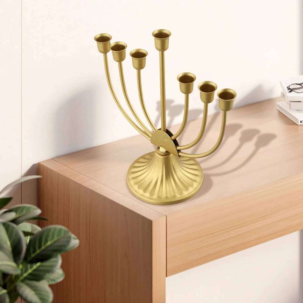 9Branch Detachable Vintage Iron Decorations Hanukkah Menorah Metal 9 Branch Candle Holder Y260131