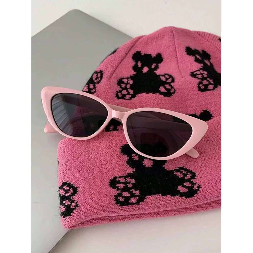 1pair Pink Slim Cat Eye Sunglasses - Retro UV Protection Plastic Frame Versatile Eyewear for Women H260202