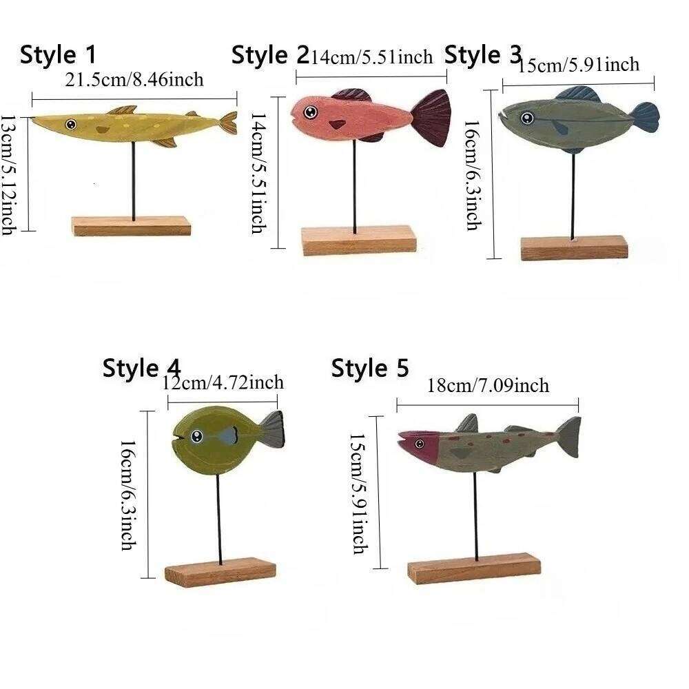 Colorful Wooden Statue Nordic Style Fish Sculpture Ornaments Creative Living Bedroom Dining Room Home Decoration Gifts Y260202