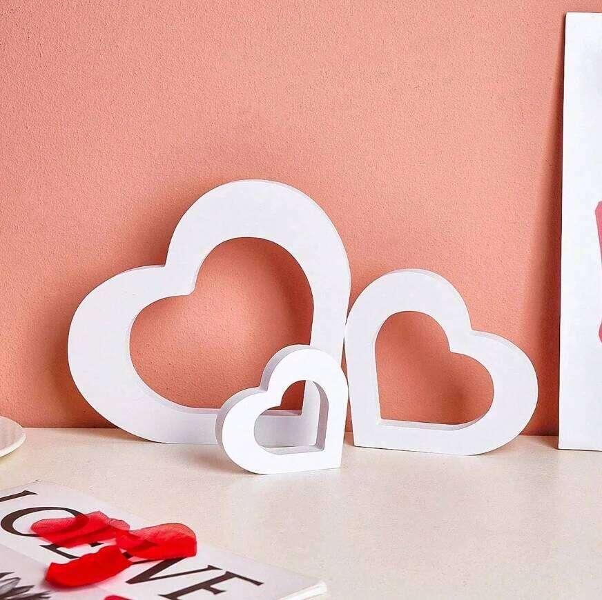 3pcs White Decorative Items, Creative Minimalist Heart Shaped PVC Decorations And Signs, Multifunctional Home Desk Y260202