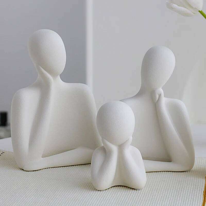 Frosted Ceramic Figure Figurines Abstract Art Bust Sculpture Living Room Porch Family of Three Furnishings Interior Decor Gifts Y260202